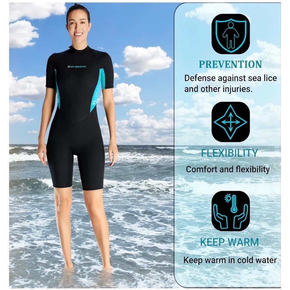 Shorty Wetsuit Men Women 1.5mm Neoprene Back Zip Wetsuit Spring Suit - Size 2XL - Picture 3 of 9